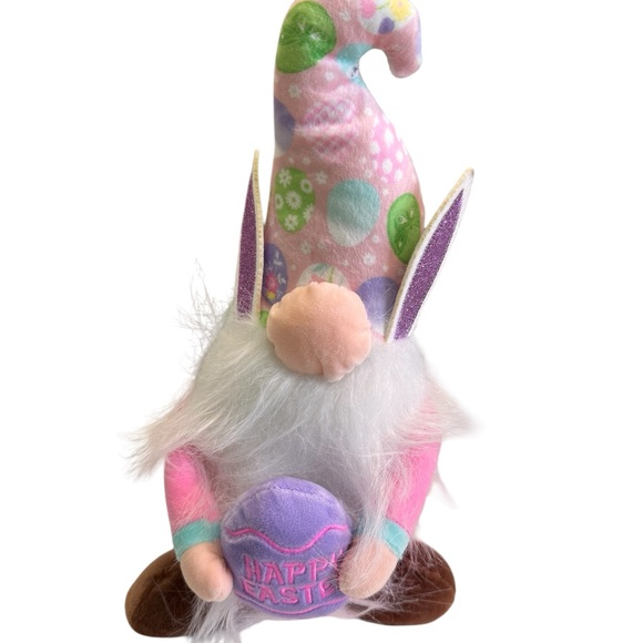 Easter Plush Pink 12" Garden Gnome With Bunny Rabbit Ears & Egg Stuffed Animal - Picture 2 of 6